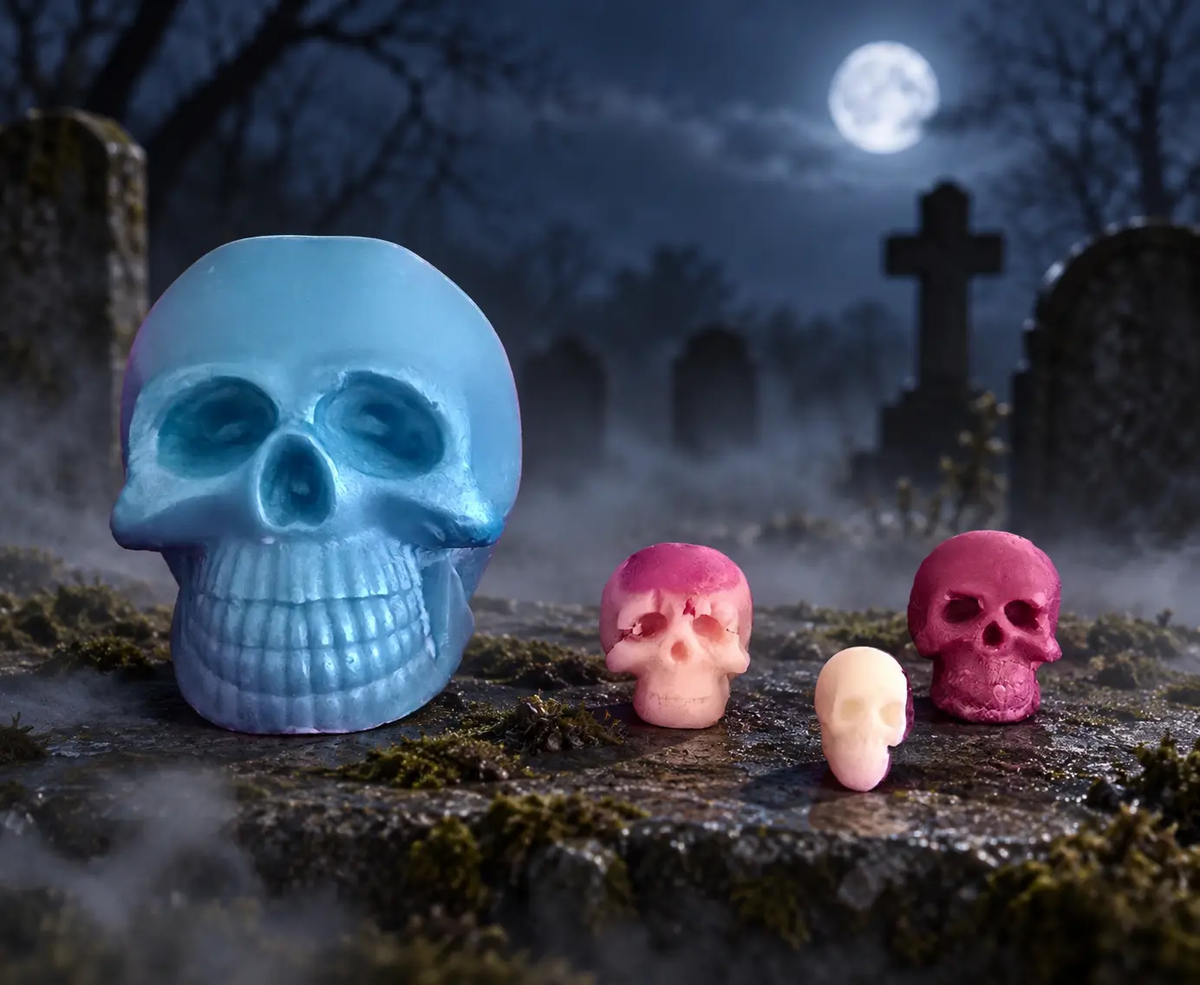 Lot de bougies d'Halloween – Mains tenant un cœur et un crâne