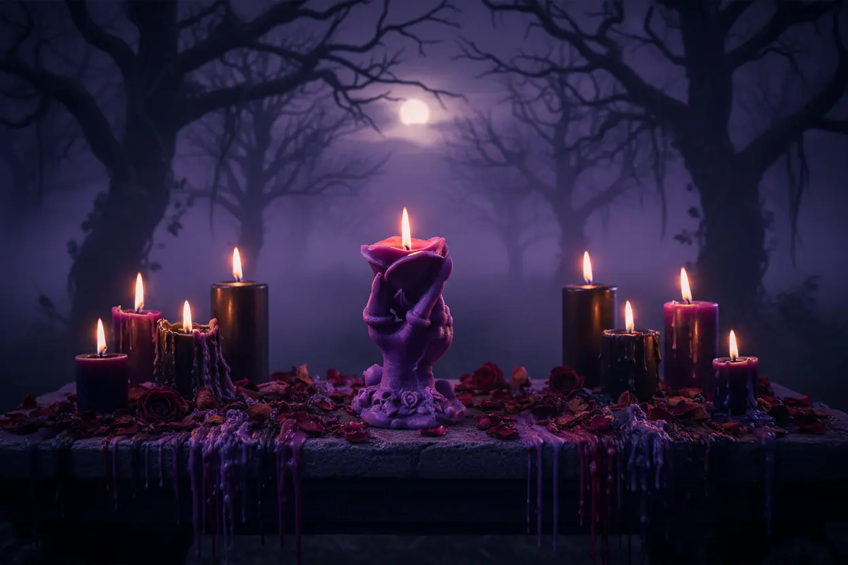 Skeleton Hand Rose Candle Scene 1