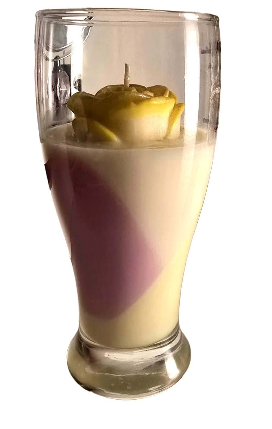 Lemon Verbena — 18oz Pilsner Glass Candle with creamy white wax and golden flower embellishment.