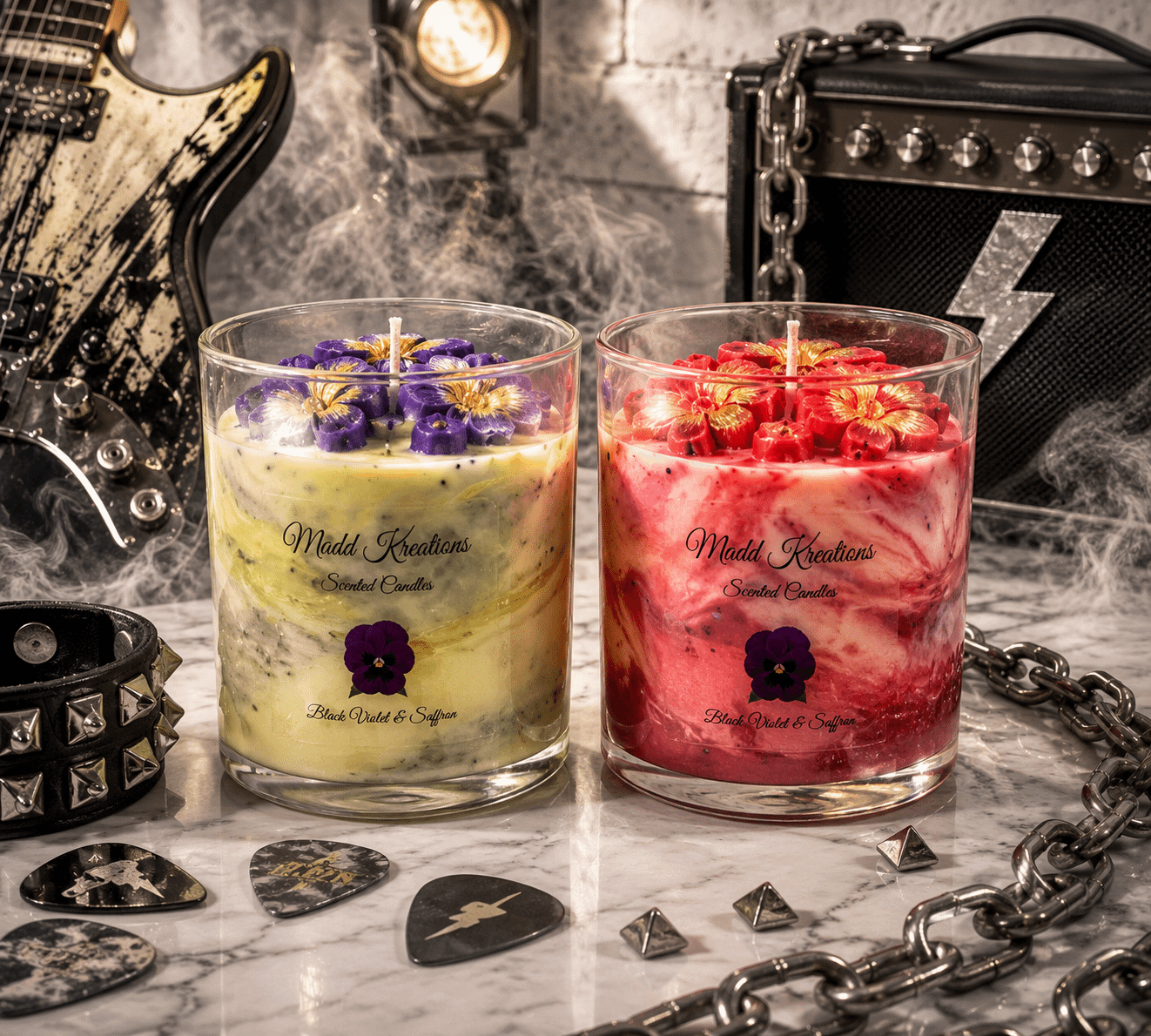 Black Violet & Saffron Candle Set - Rock scene