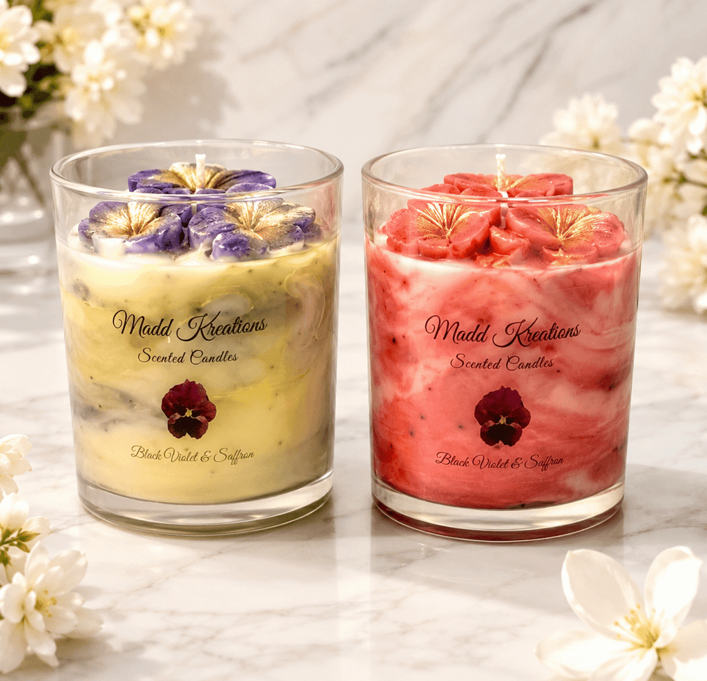 Black Violet & Saffron Candle Set - Floral scene