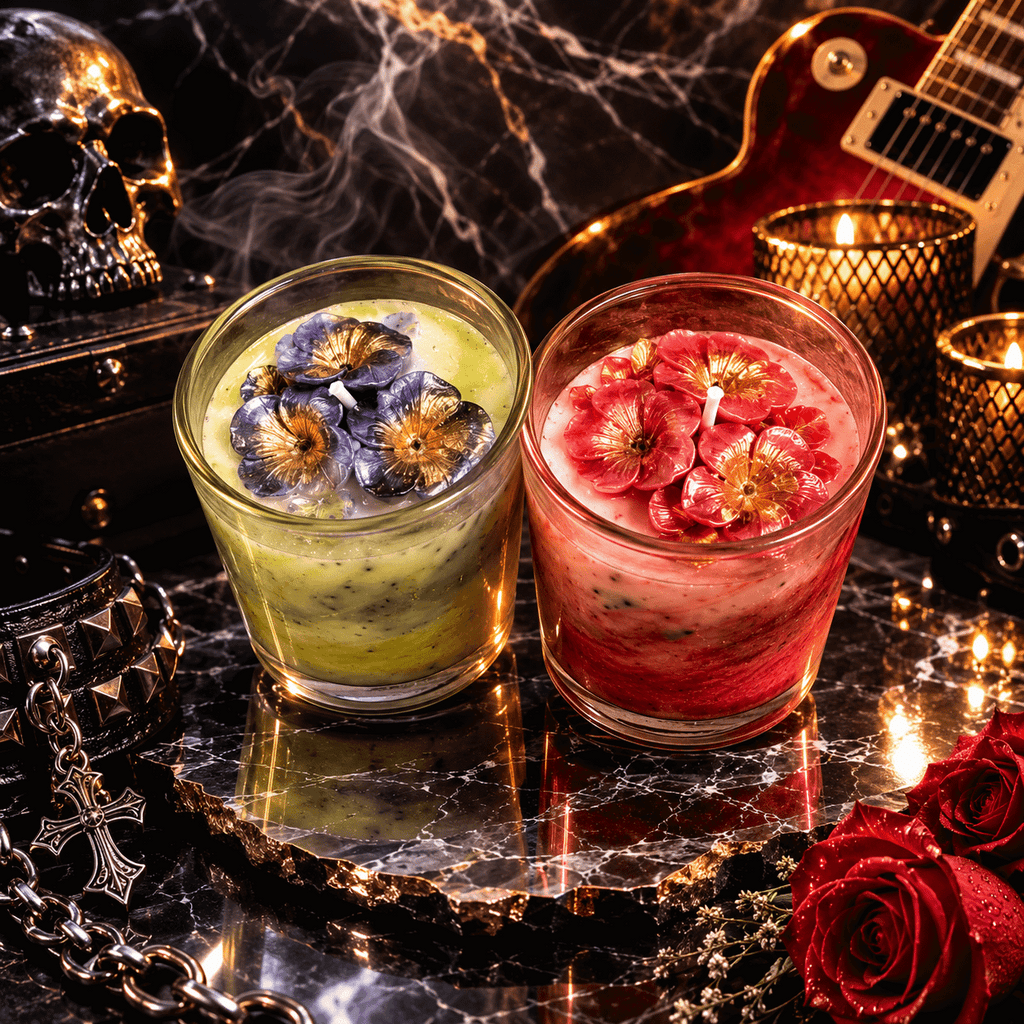 Black Violet & Saffron Candle Set - Gothic scene
