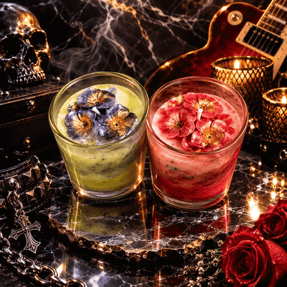 Black Violet & Saffron Candle Set - Gothic scene