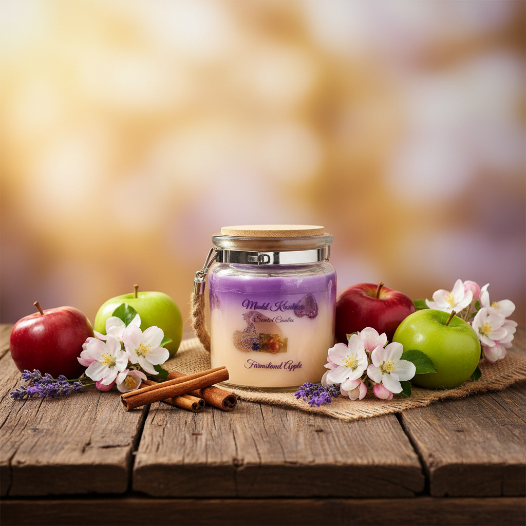 Farmstand Apple candle styled scene with fresh apples, cinnamon sticks and rustic farmhouse elements