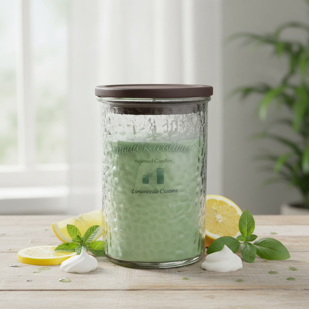Limoncello Creeme Candle lifestyle scene with lemons and fresh cream