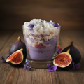 Fig Candle lifestyle scene with fresh figs and purple flowers