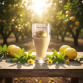 Lemon Verbena — 18oz Pilsner Glass Candle surrounded by lemons and flowers in a sunlit garden.