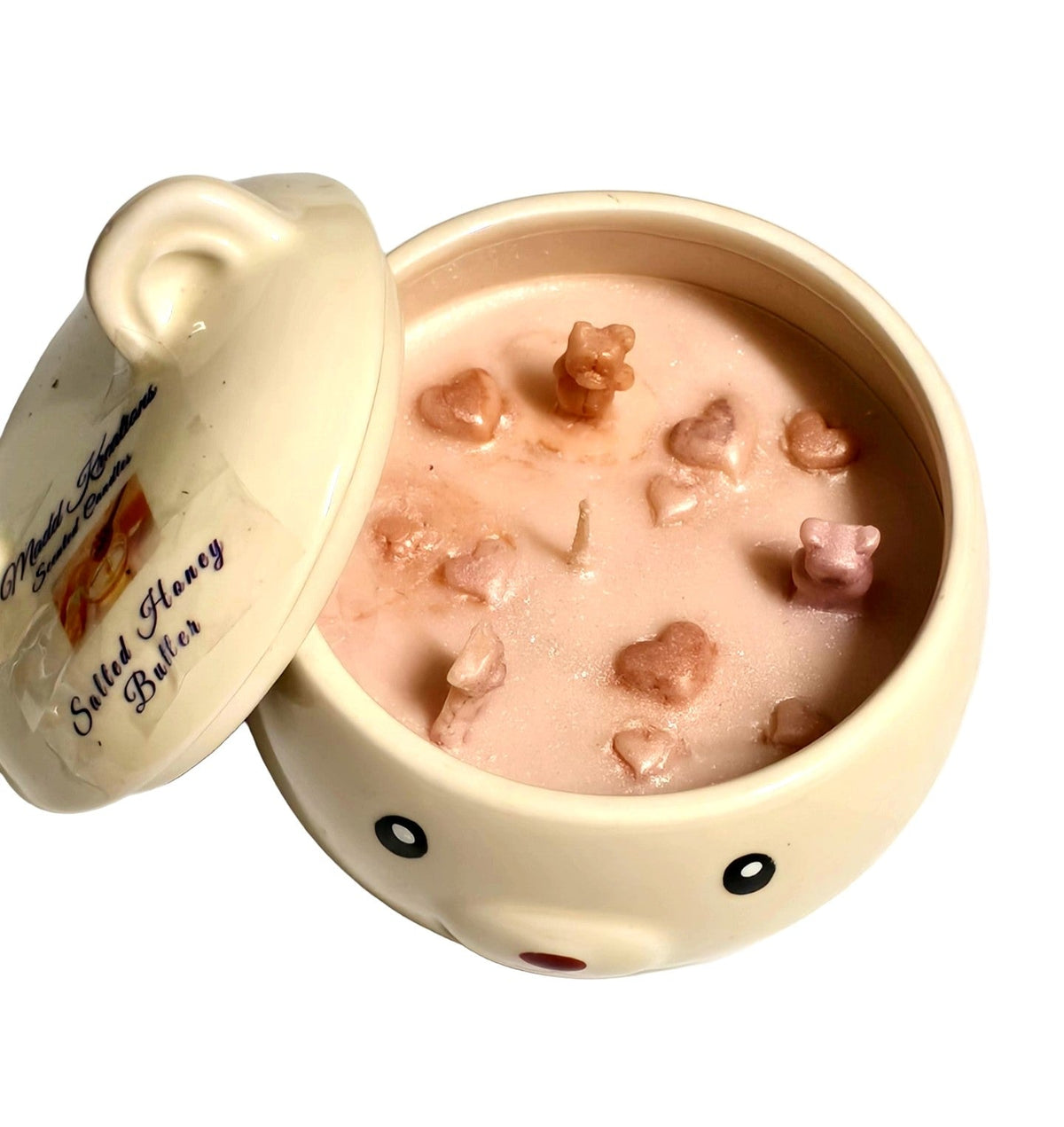 Salted Honey Butter hand-poured soy candle in ceramic teddy bear jar by Madd Kreations