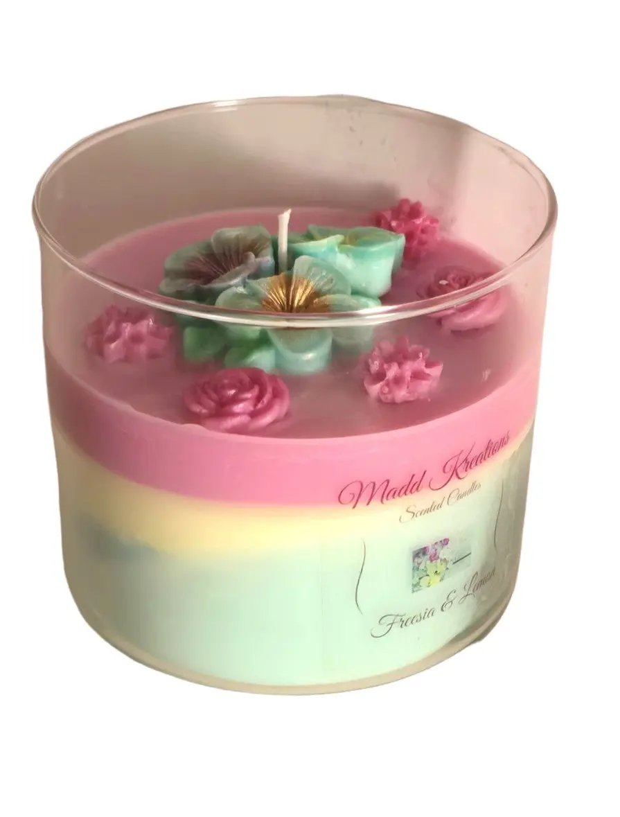 Lemon Freesia Scented Soy Candle – Hand-Poured | Fresh Floral Citrus - My Madd Kreations